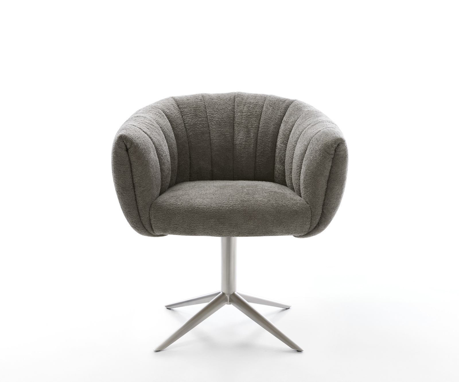 Étkezőszék Jada-Flex bouclé puha sötét bézs rozsdamentes acél kereszt láb 360° forgatható billenő zsákrugó - Image 2