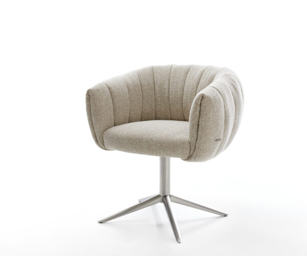 Étkezőszék Jada-Flex szövött szövet puha bézs rozsdamentes acél kereszt láb 360° forgatható hintamechanizmus zsákrugó