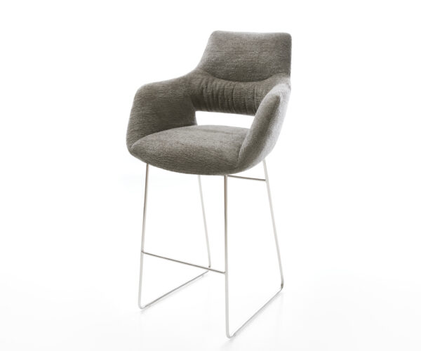 Bárszék Yago-Flex bouclé puha sötét bézs vékony láb rozsdamentes acél ezüstszínű zsákrugós