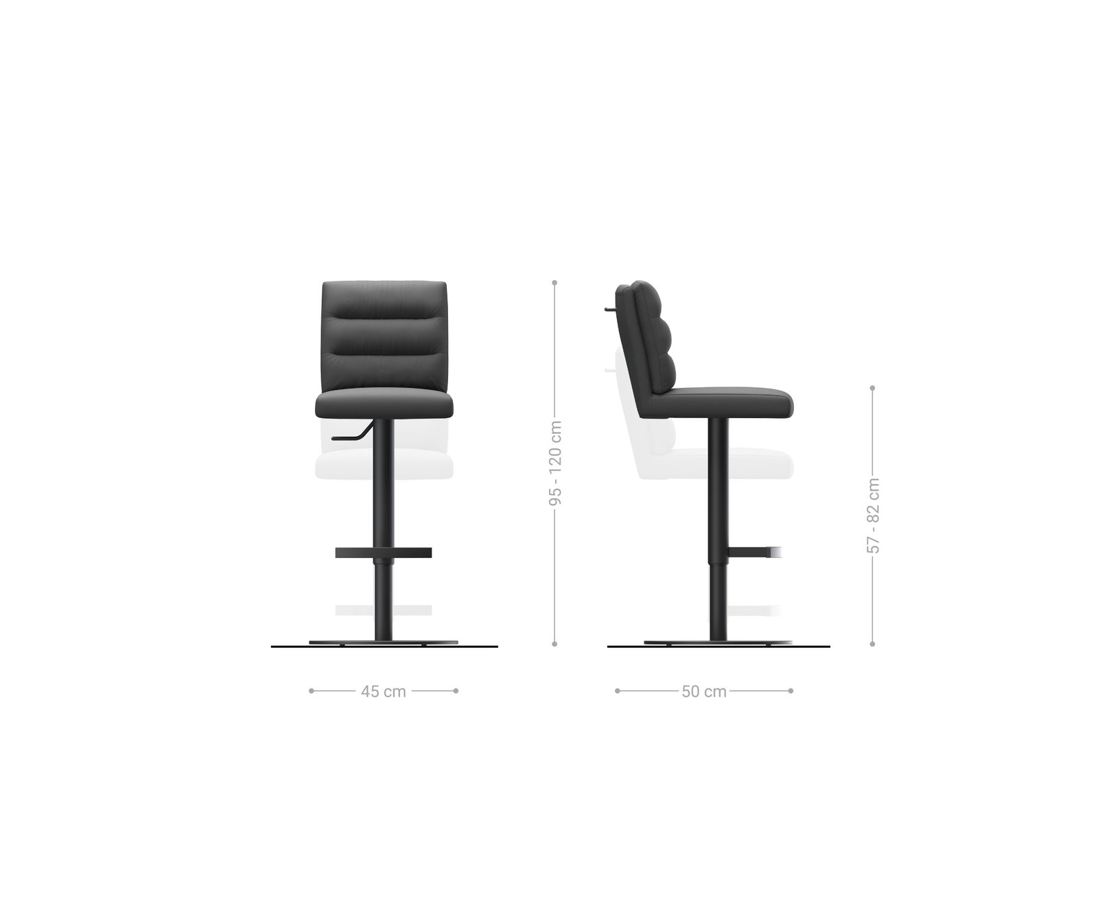 Bárszék Pela-Flex strukturált szövet puha szürke forgatható magasságban állítható fém titán színű láb - Image 6