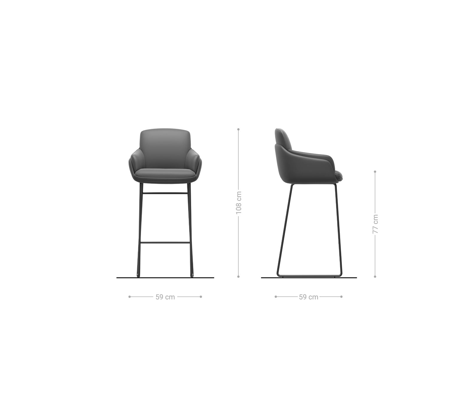 Bárszék Luan-Flex strukturált szövet puha szürke vékony fém láb fekete - Image 6