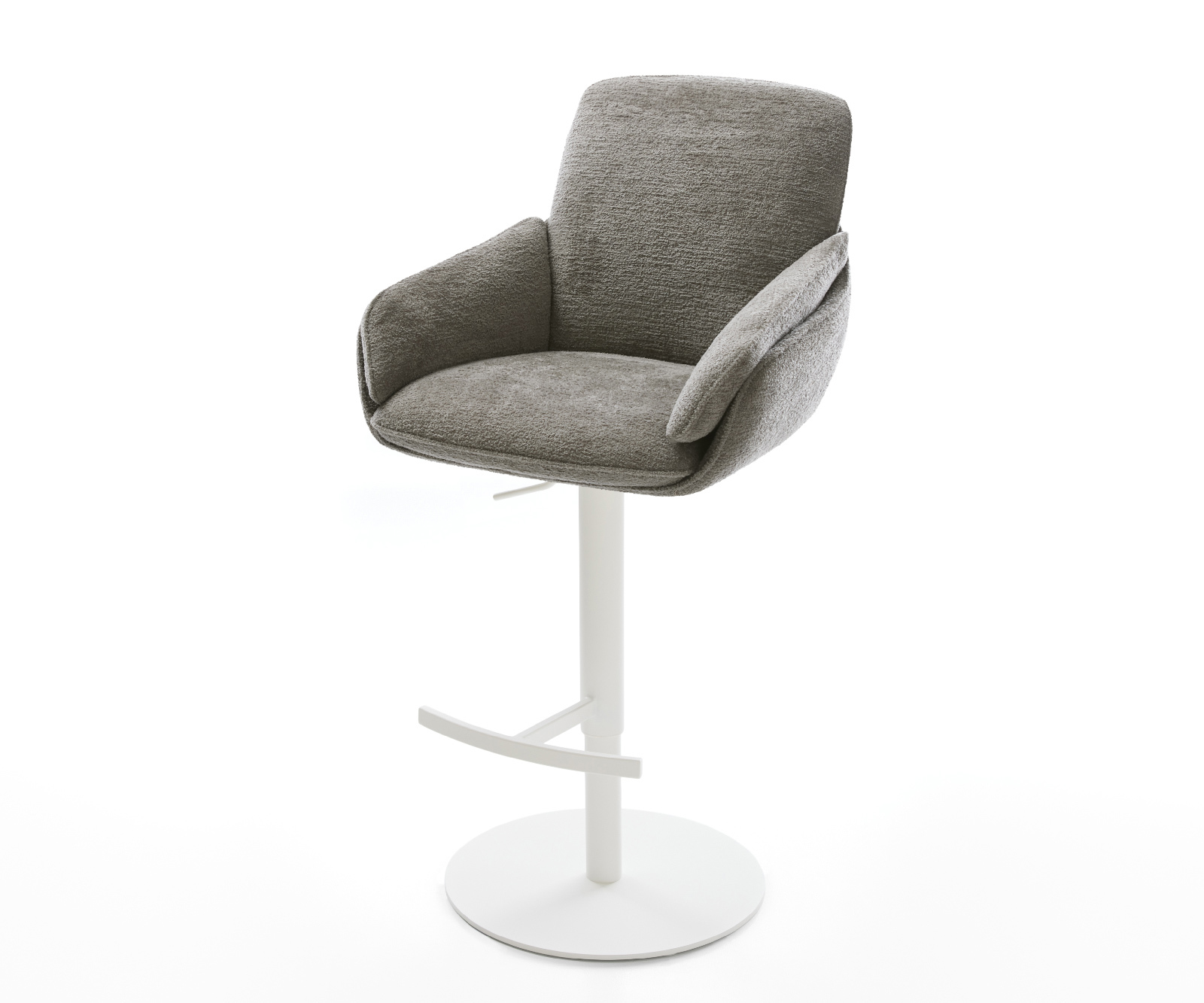 Bárszék Luan-Flex bouclé puha sötét bézs forgatható magasságban állítható fém fehér