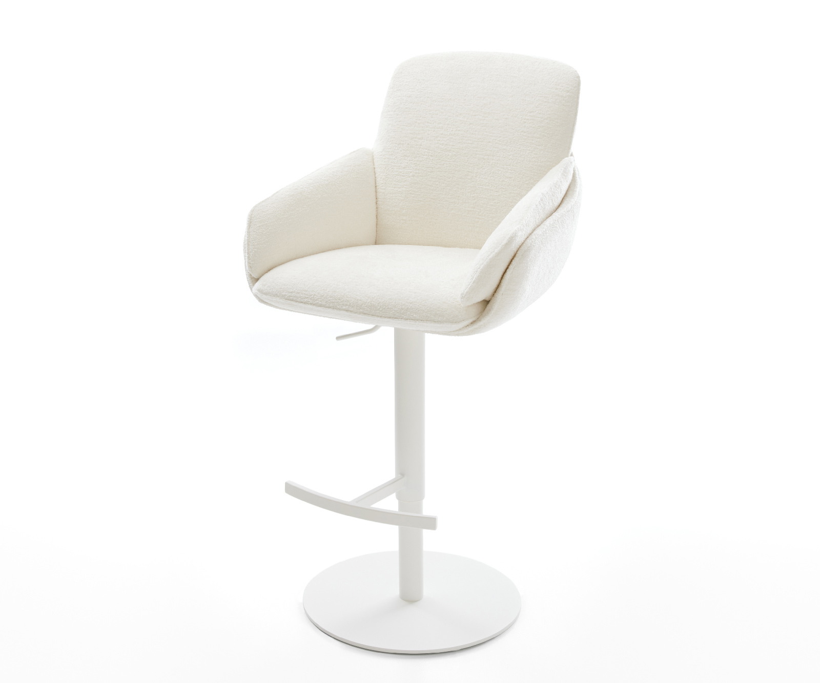 Bárszék Luan-Flex bouclé puha bézs forgatható magasságban állítható fém fehér
