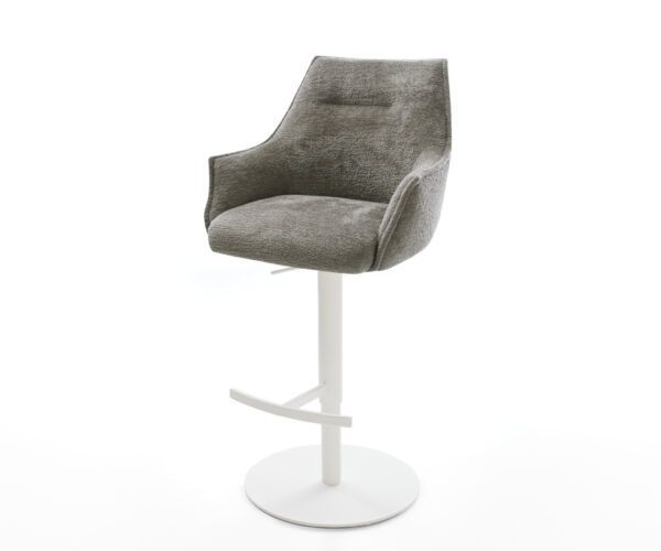 Bárszék Alja-Flex bouclé puha sötét bézs forgatható magasságban állítható fém láb valódi zsákrugós matrac fehér