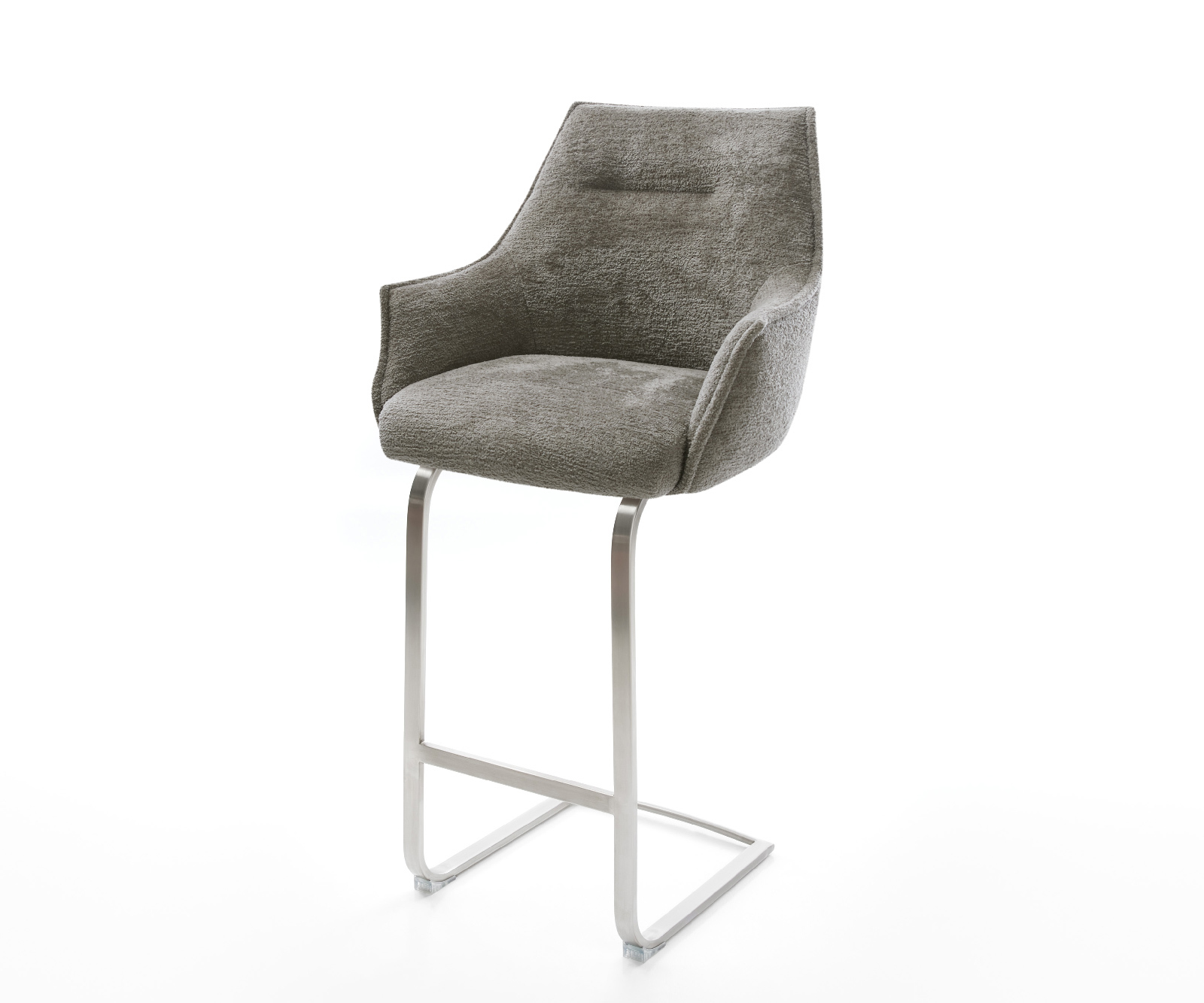 Bárszék Alja-Flex bouclé puha sötét bézs konzolos láb laposacél rozsdamentes ezüstszínű zsákrugó