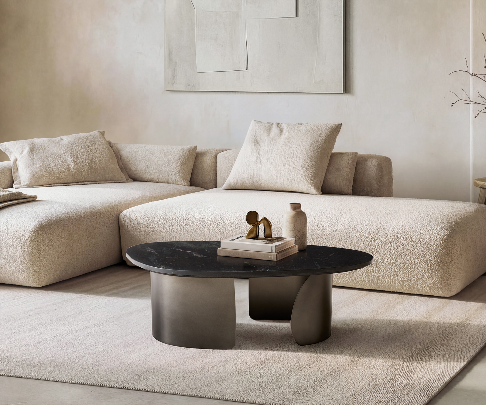 Dohányzóasztal Marvello 100x50 cm márvány fekete ezüst fém fekete vintage