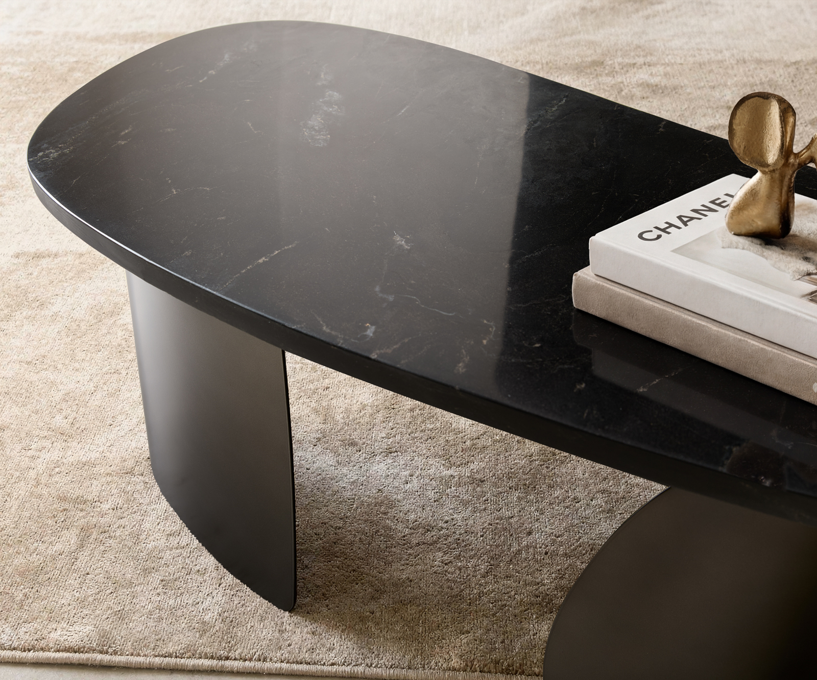 Dohányzóasztal Marvello 100x50 cm márvány fekete ezüst fém fekete vintage - Image 4