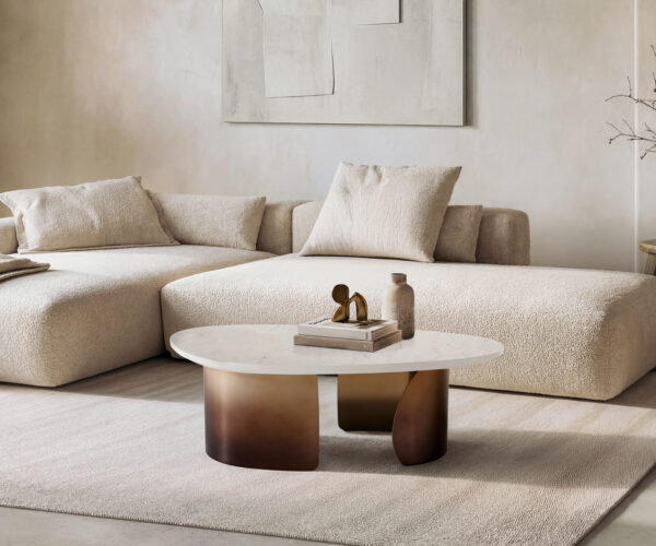 Dohányzóasztal Marvello 100x50 cm márvány fehér fém arany Fusion Finish