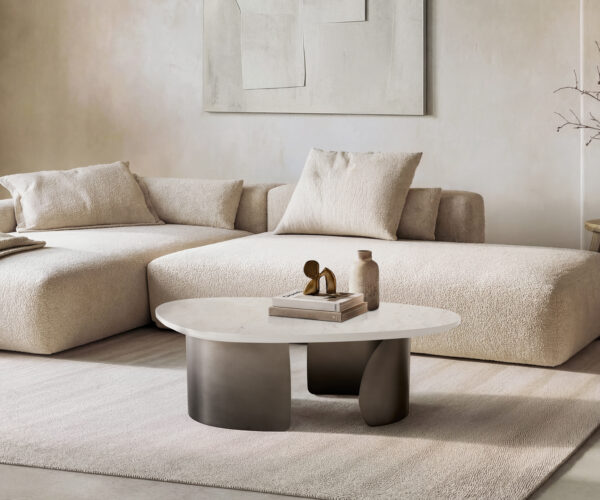 Dohányzóasztal Marvello 100x50 cm márvány fehér fém fekete vintage