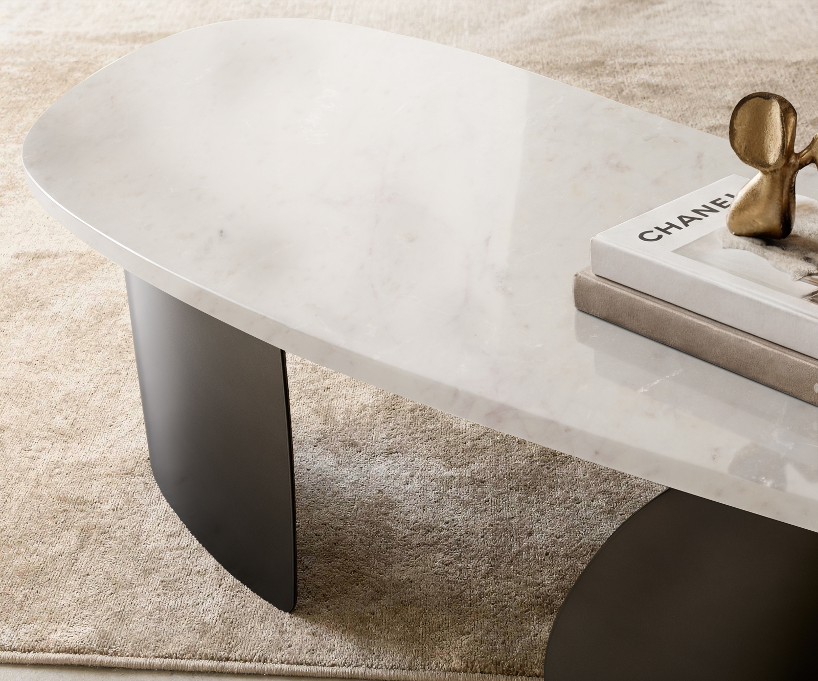 Dohányzóasztal Marvello 100x50 cm márvány fehér fém fekete vintage - Image 4