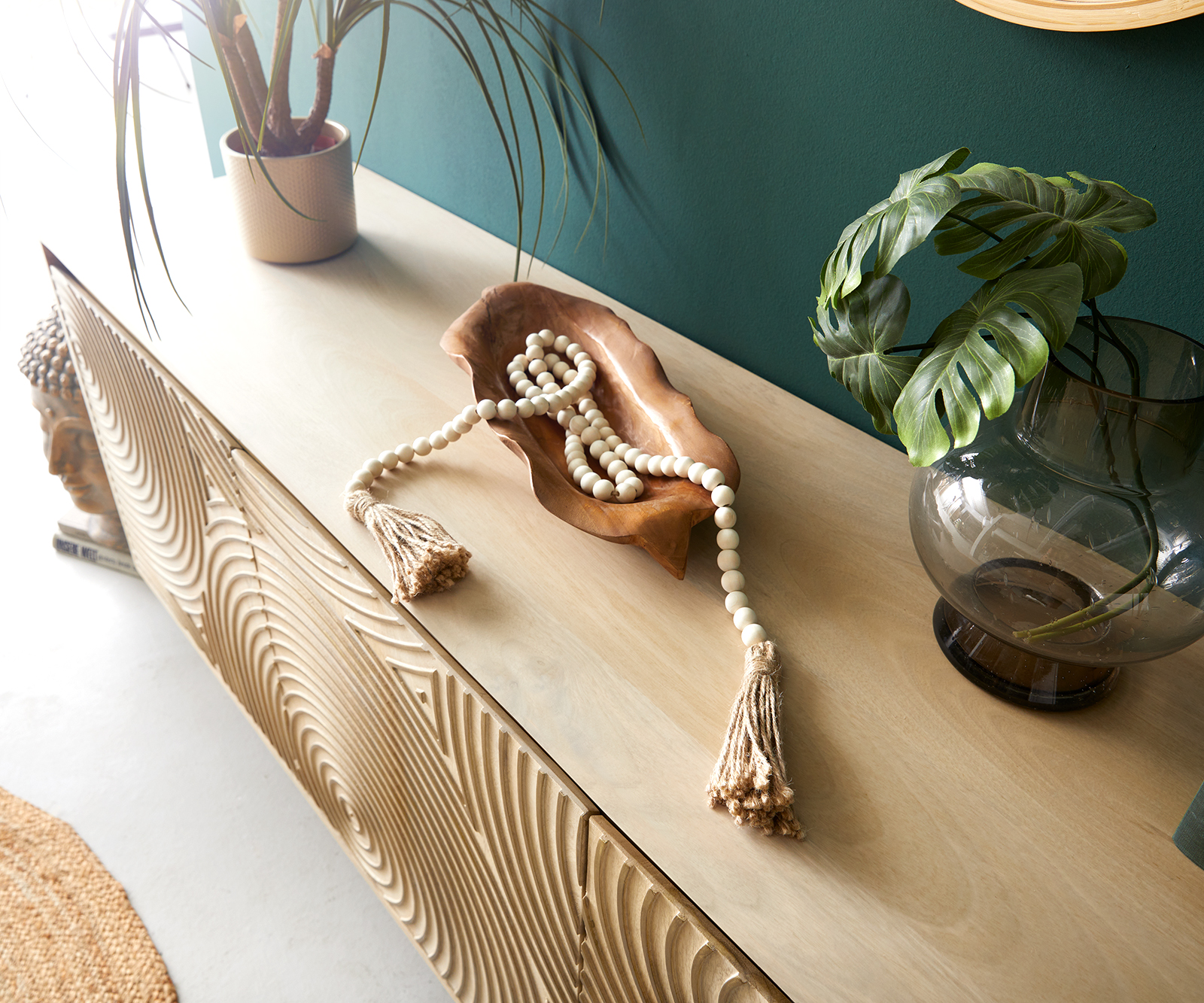 Komód Budaya 150 cm mango természetes 3 ajtós négyzet alakú láb - Image 4