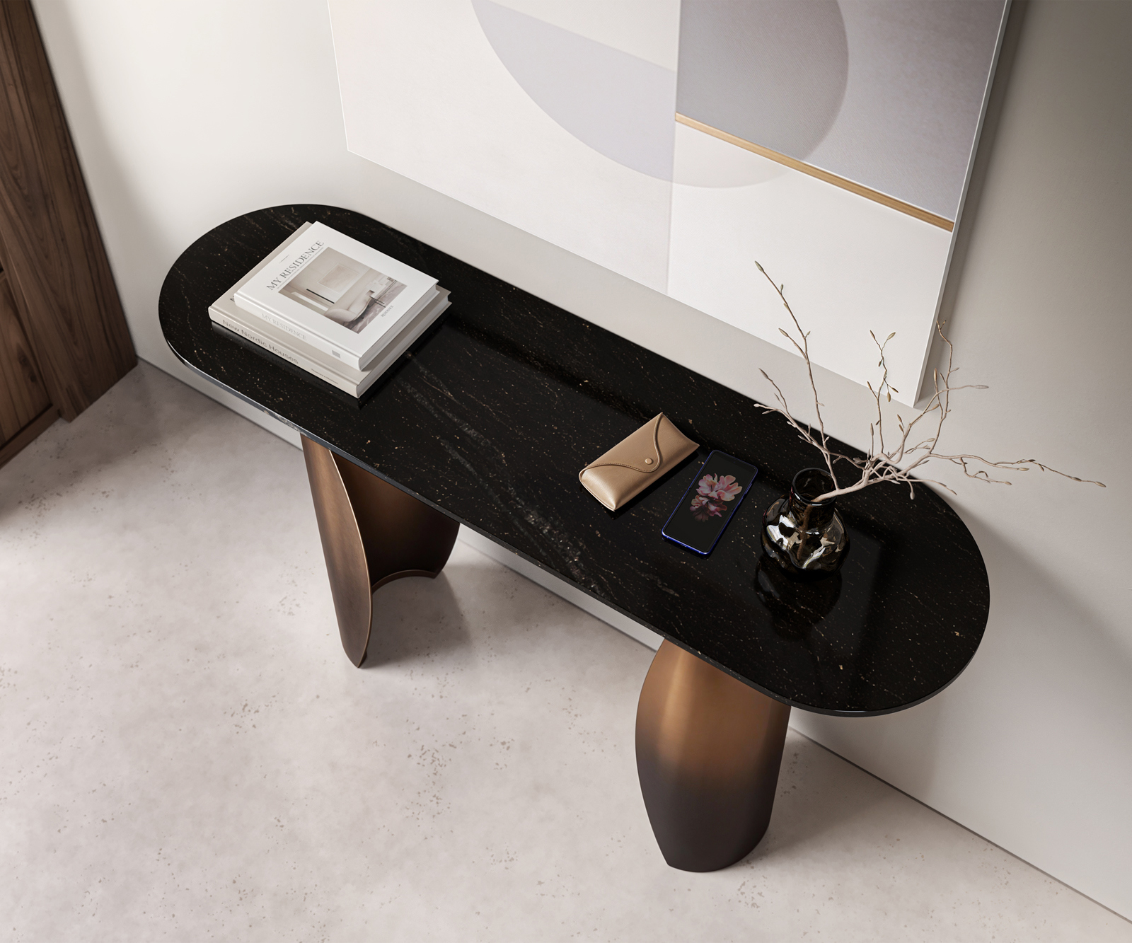 Konzolasztal Solena 135x40 cm márvány fekete ezüst fém arany Fusion Finish - Image 4