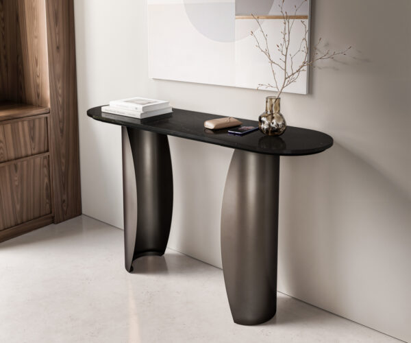 Konzolasztal Solena 135x40 cm márvány fekete ezüst fém fekete vintage