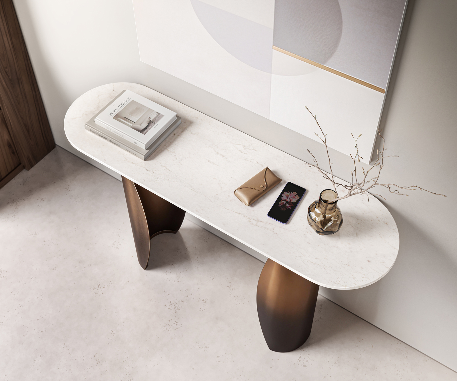 Konzolasztal Solena 135x40 cm márvány fehér fém arany Fusion Finish - Image 4