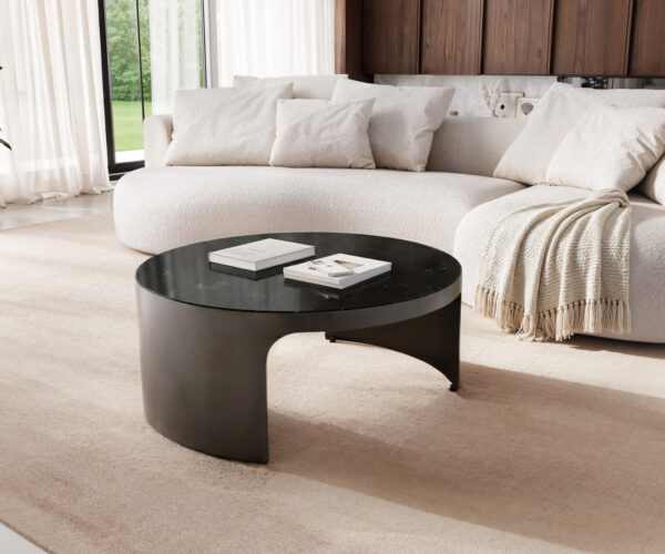 Dohányzóasztal Alerio 90x90 cm márvány fekete ezüst fém fekete vintage