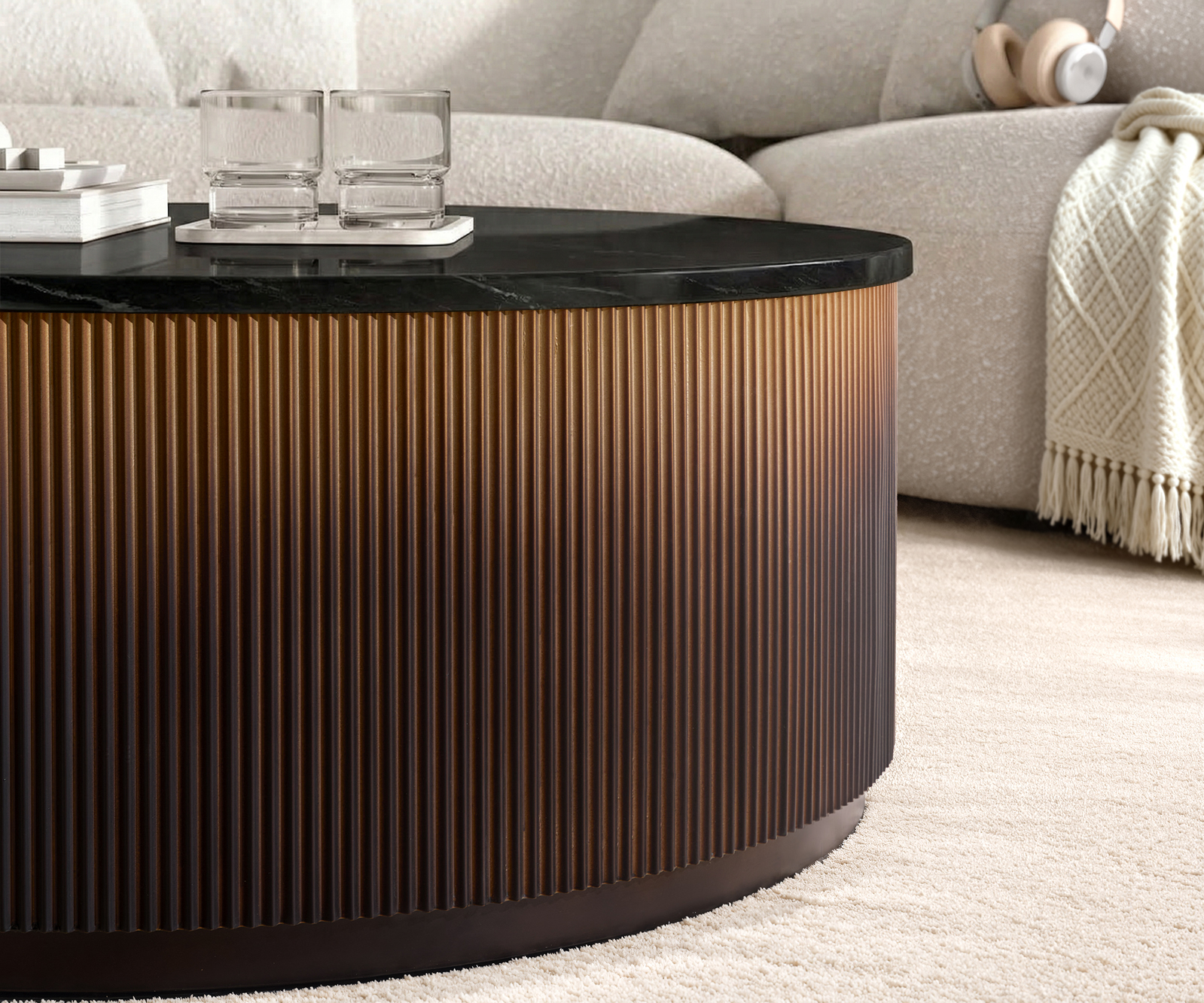 Dohányzóasztal Fiorano 90x90 cm márvány fekete ezüst fém arany ombre - Image 3