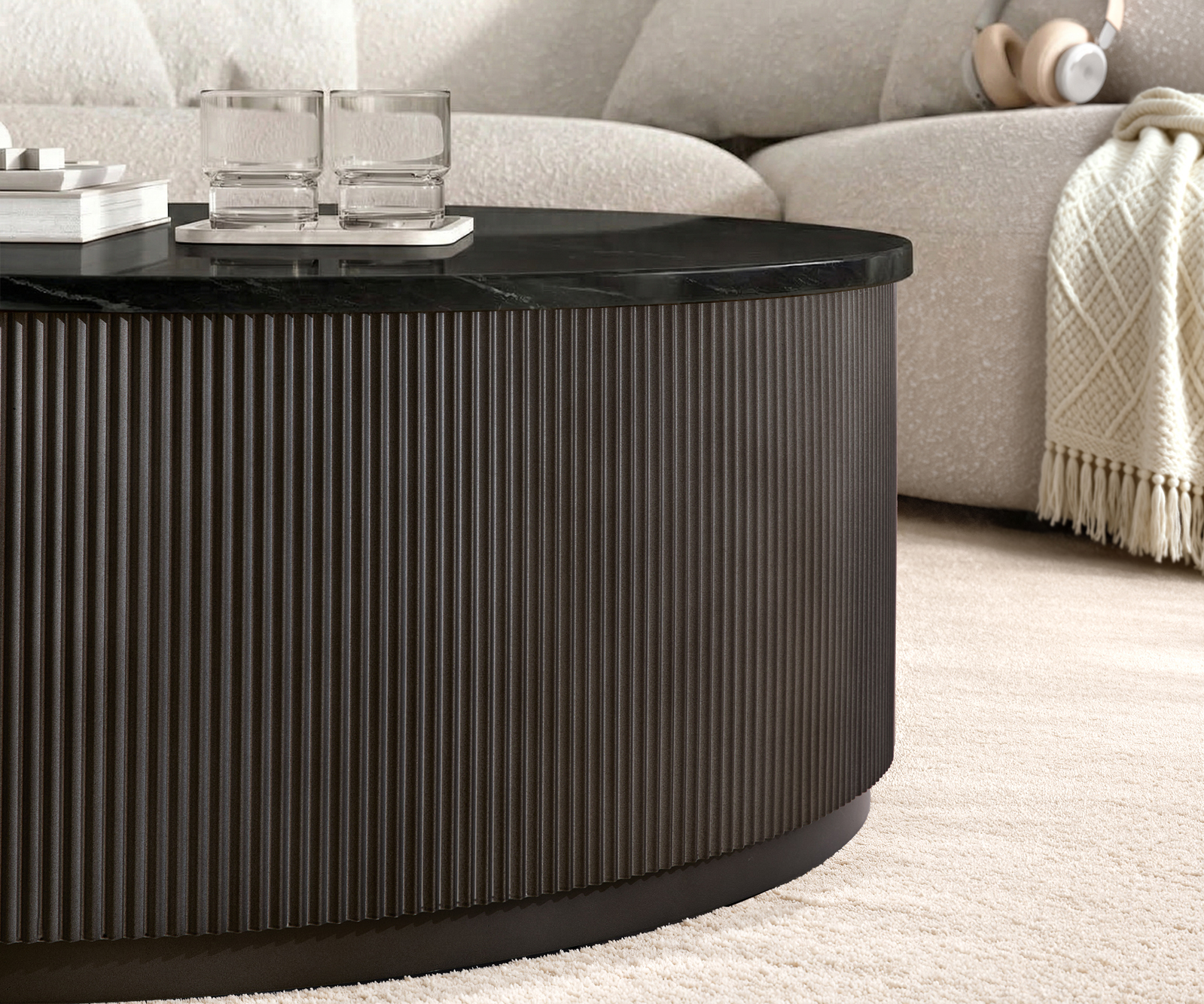 Dohányzóasztal Fiorano 90x90 cm márvány fekete ezüst fém Black Antique - Image 3