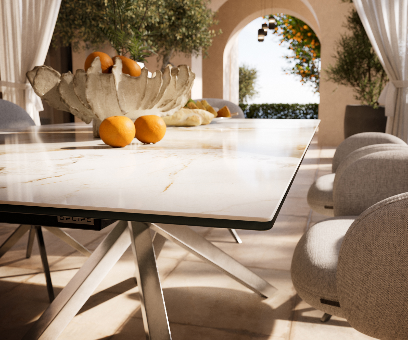 Kültéri étkezőasztal Edge 200x100 cm kerámia Minas melange fehér-bézs kereszt láb téglalap rozsdamentes acél - Image 4