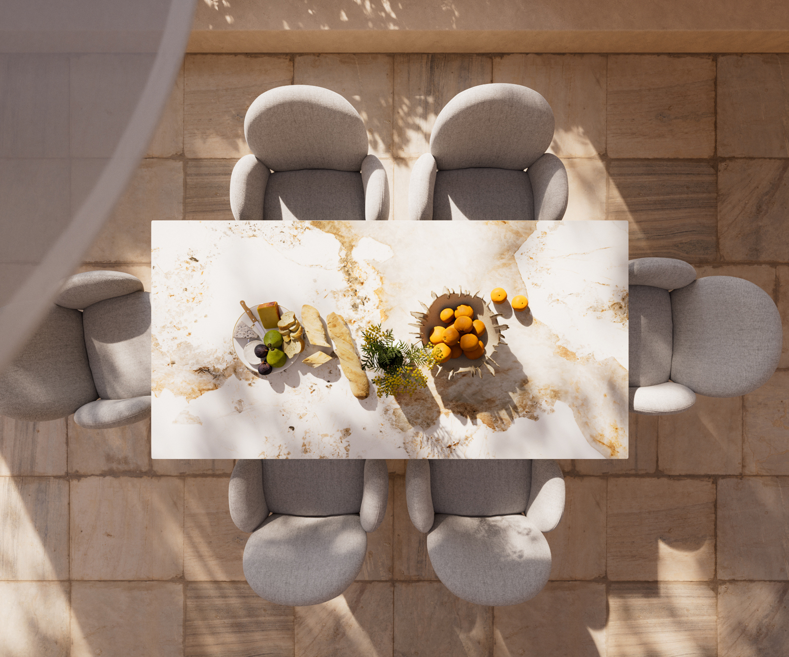 Kültéri étkezőasztal Edge 200x100 cm kerámia Minas melange fehér-bézs kereszt láb téglalap rozsdamentes acél - Image 6