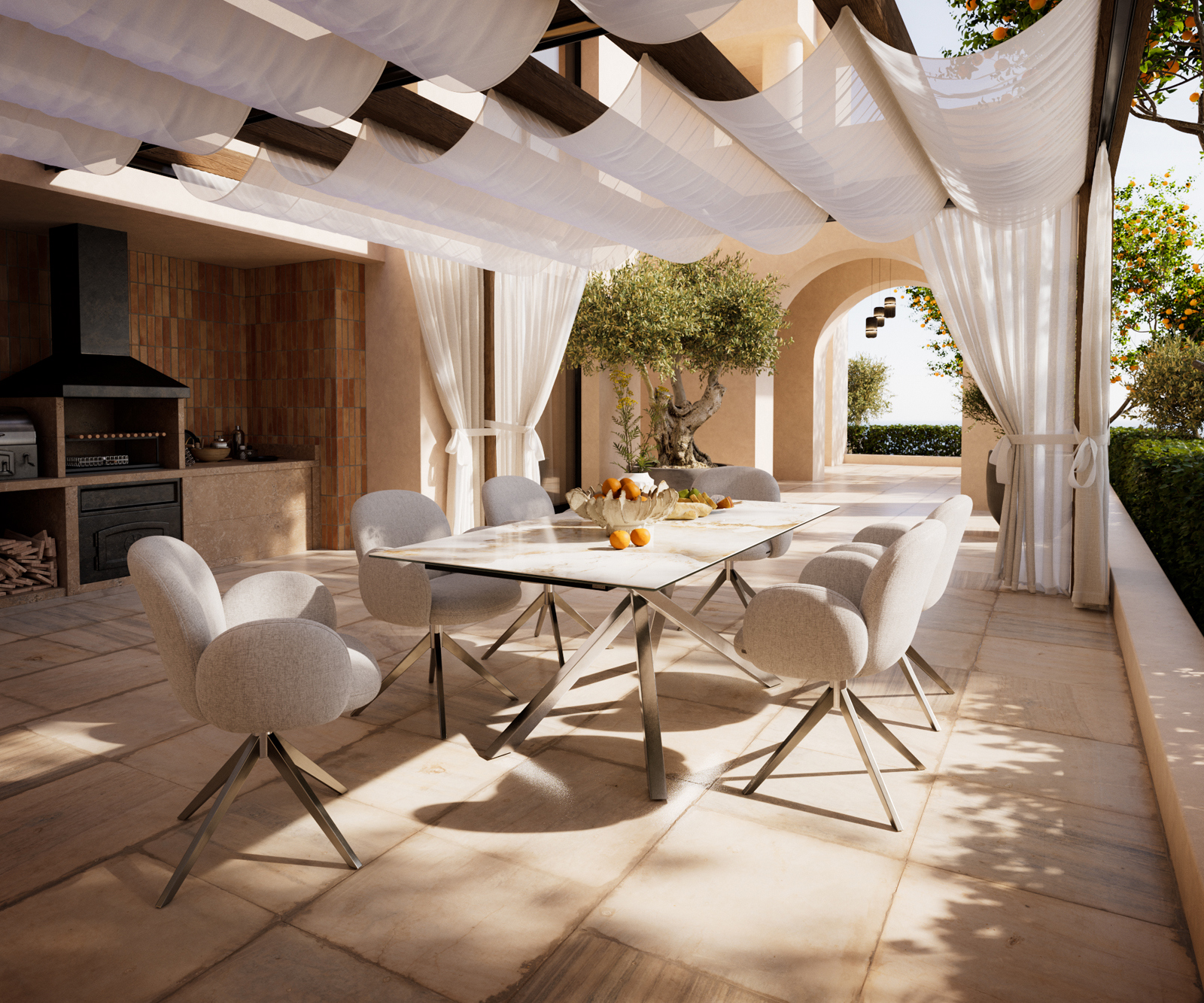 Kültéri étkezőasztal Edge 200x100 cm kerámia Minas melange fehér-bézs kereszt láb téglalap rozsdamentes acél - Image 7