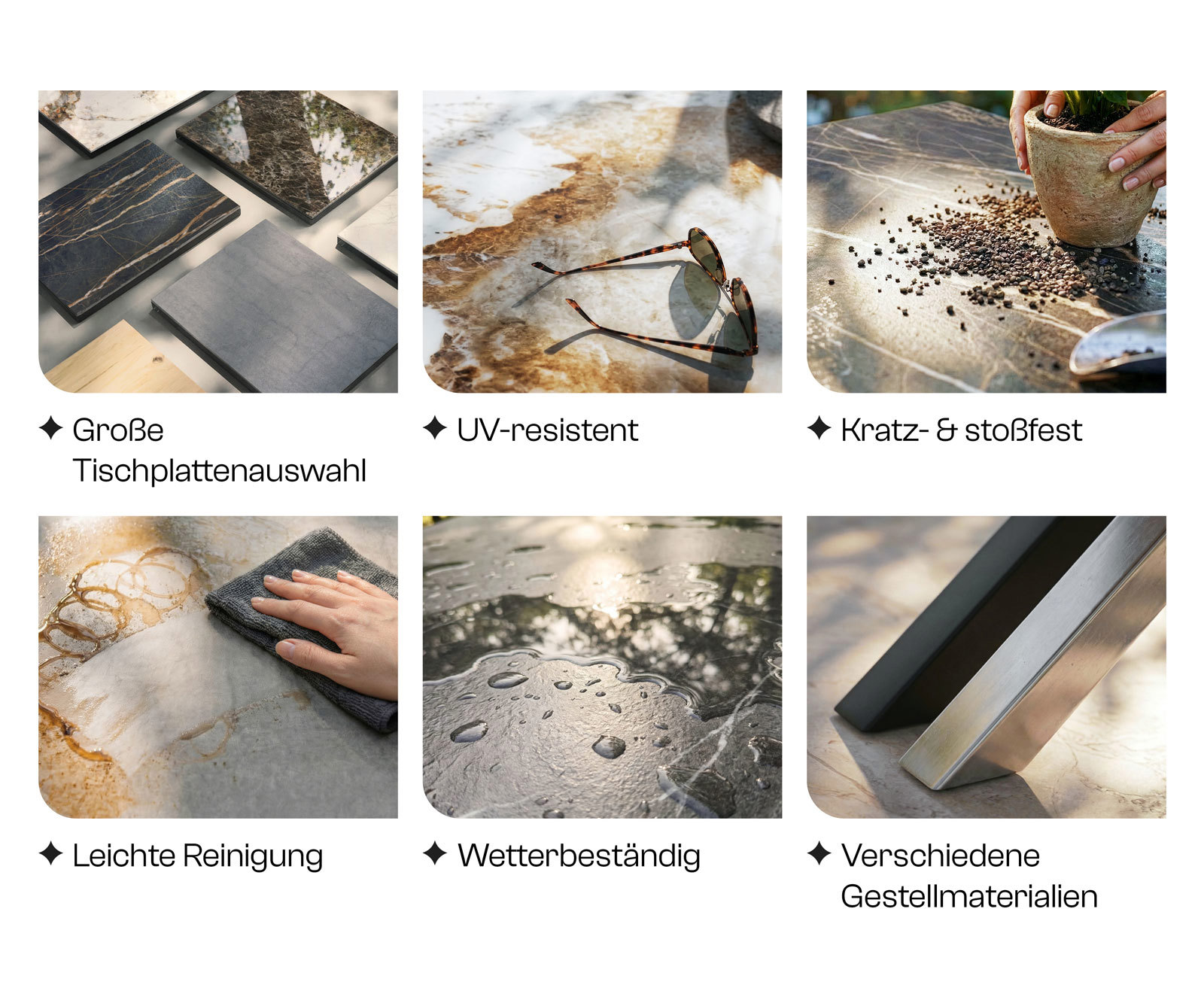 Kültéri étkezőasztal Edge 300x100 cm kerámia Minas melange fehér-bézs kereszt láb téglalap alakú rozsdamentes acél - Image 8