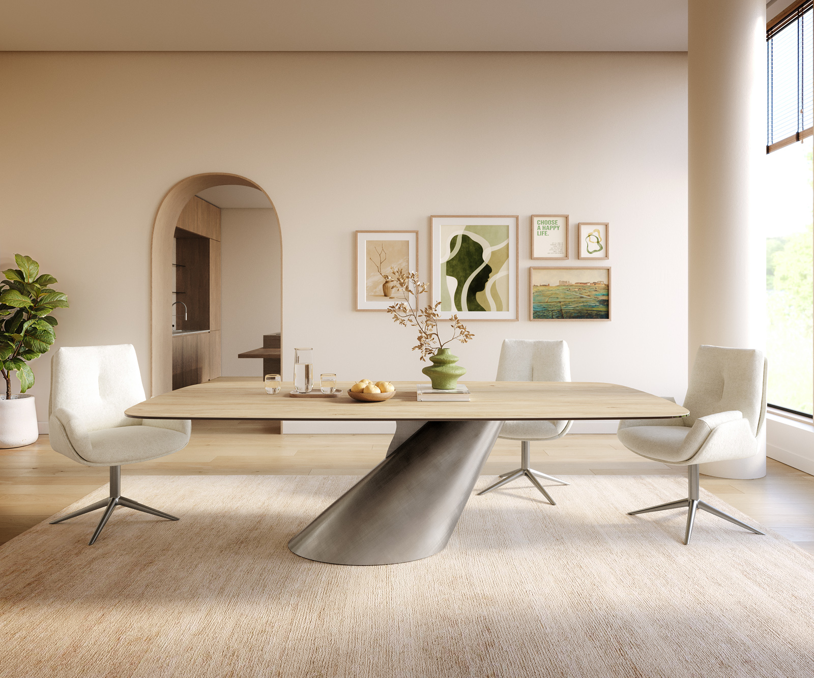 Étkezőasztal Edge hajóformájú 240x120 cm Laminam® Sabbia kerámia tölgyszínű Cono metál ezüst - Image 2