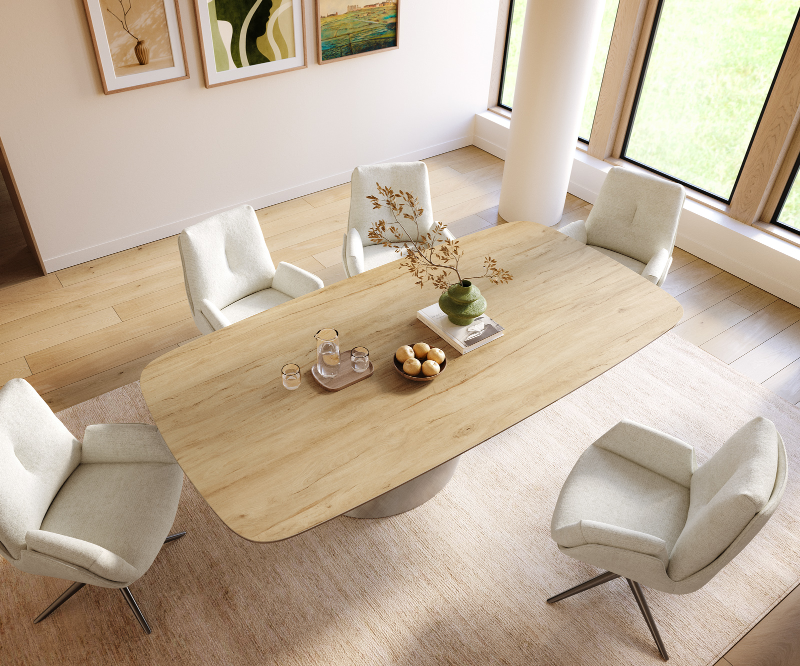 Étkezőasztal Edge hajóformájú 240x120 cm Laminam® Sabbia kerámia tölgyszínű Cono metál ezüst - Image 4