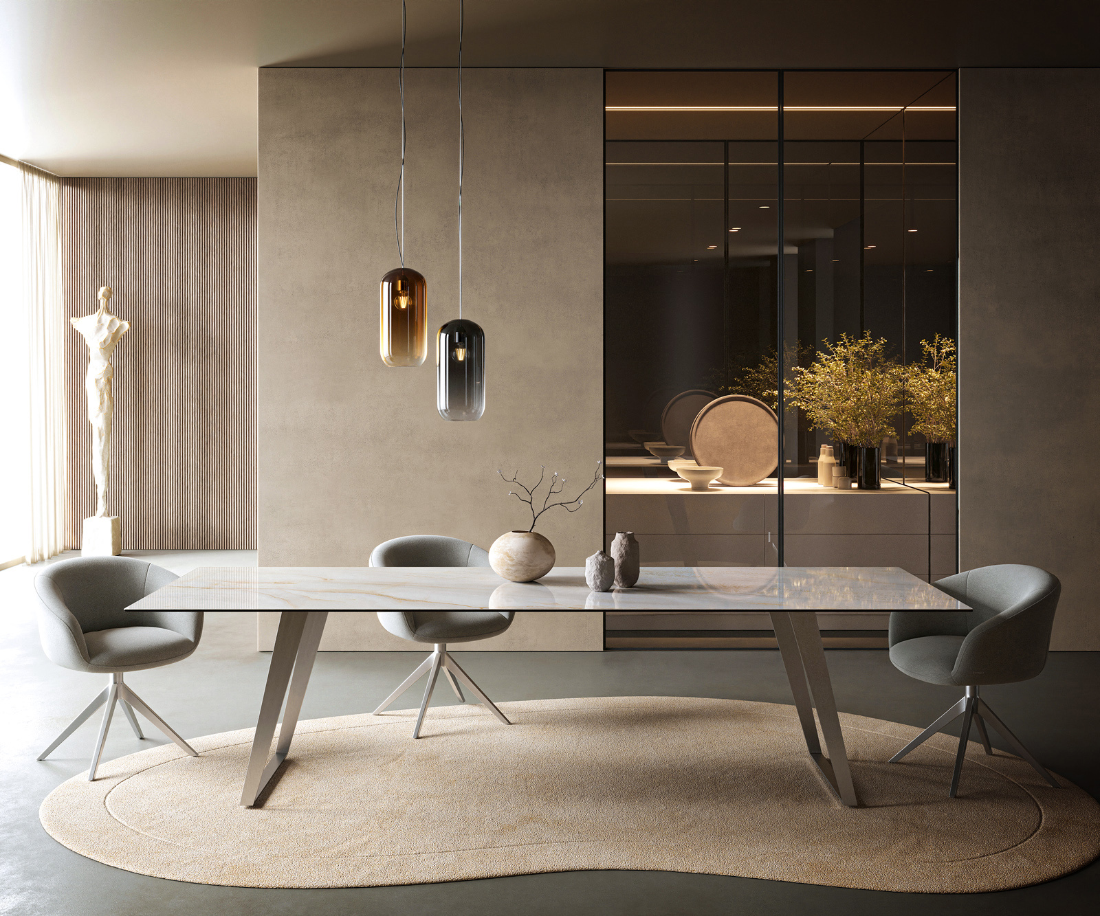 Étkezőasztal Edge 300x100 cm kerámia onyx pearl rozsdamentes acél ferde - Image 2