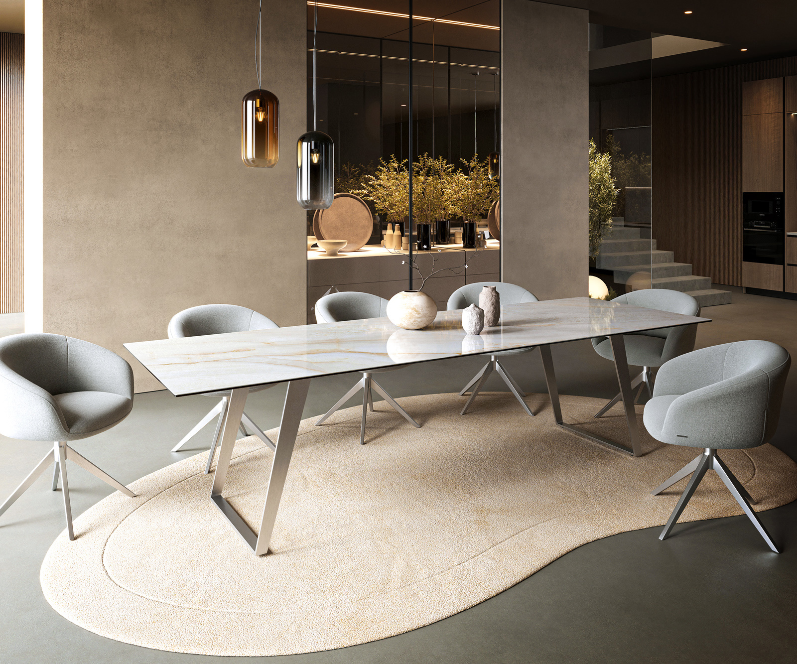 Étkezőasztal Edge 300x100 cm kerámia onyx pearl rozsdamentes acél ferde - Image 7