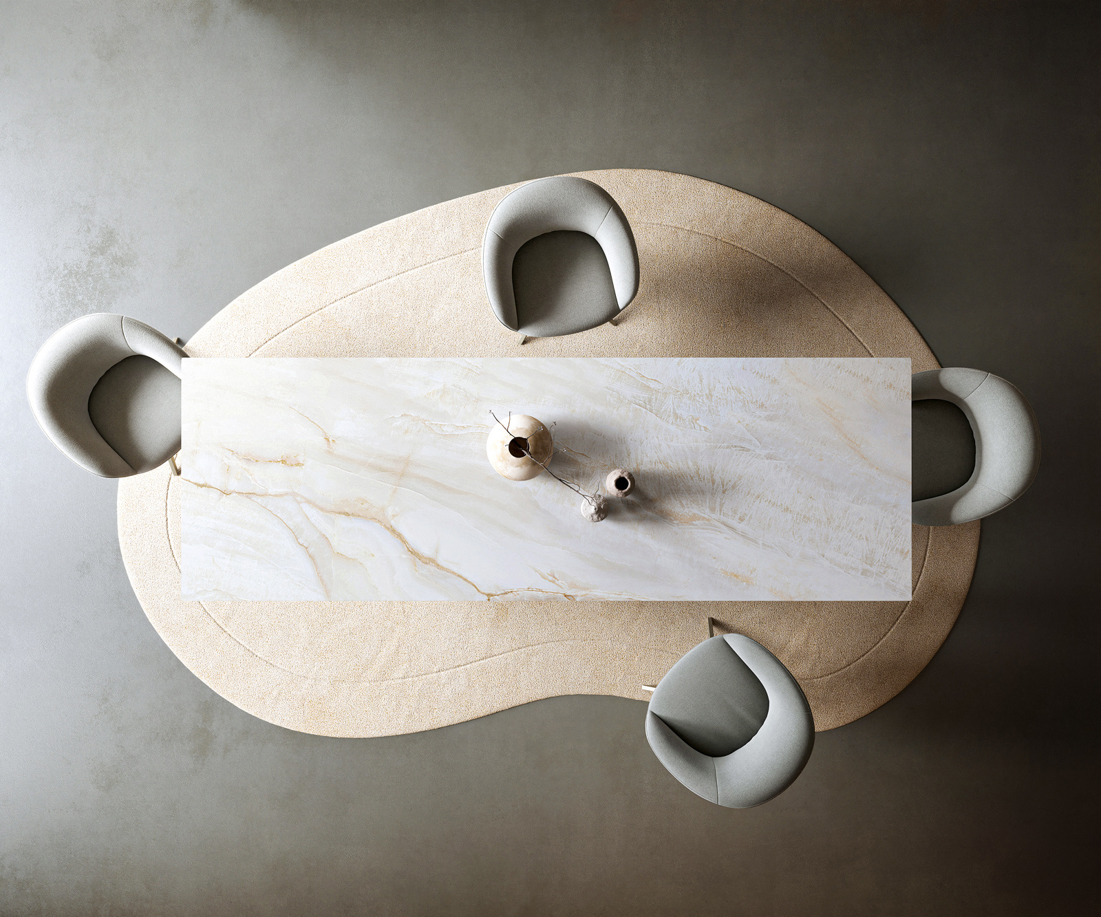 Étkezőasztal Edge 300x100 cm kerámia onyx gyöngyház infinity fém titán színű effekt finish - Image 6