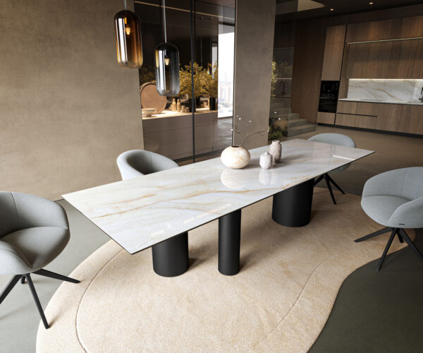 Étkezőasztal Edge 300x100 cm kerámia onyx pearl Troa fém fekete