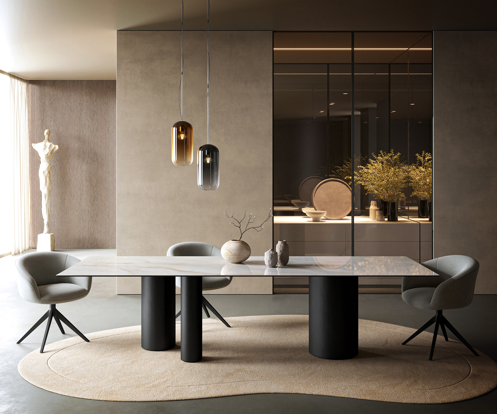 Étkezőasztal Edge 300x100 cm kerámia onyx pearl Troa fém fekete - Image 2