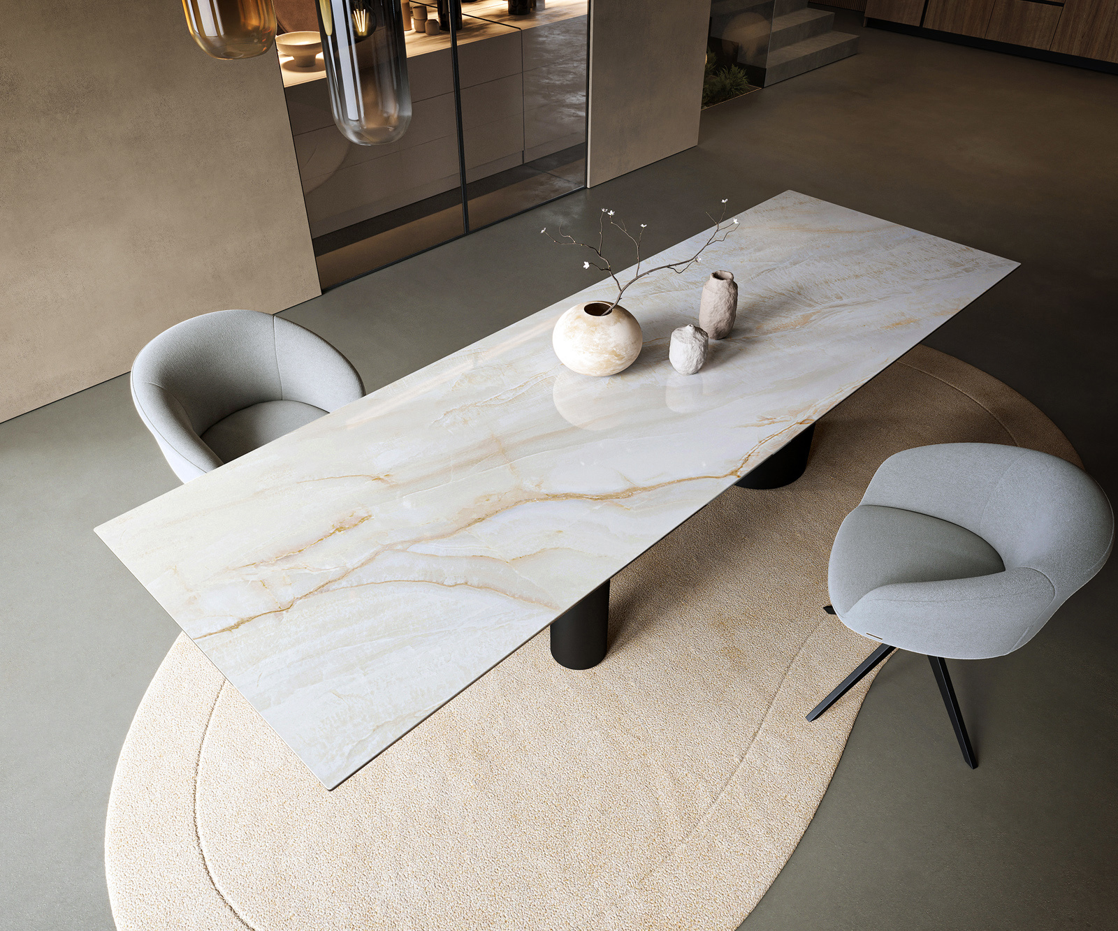 Étkezőasztal Edge 300x100 cm kerámia onyx pearl Troa fém fekete - Image 4