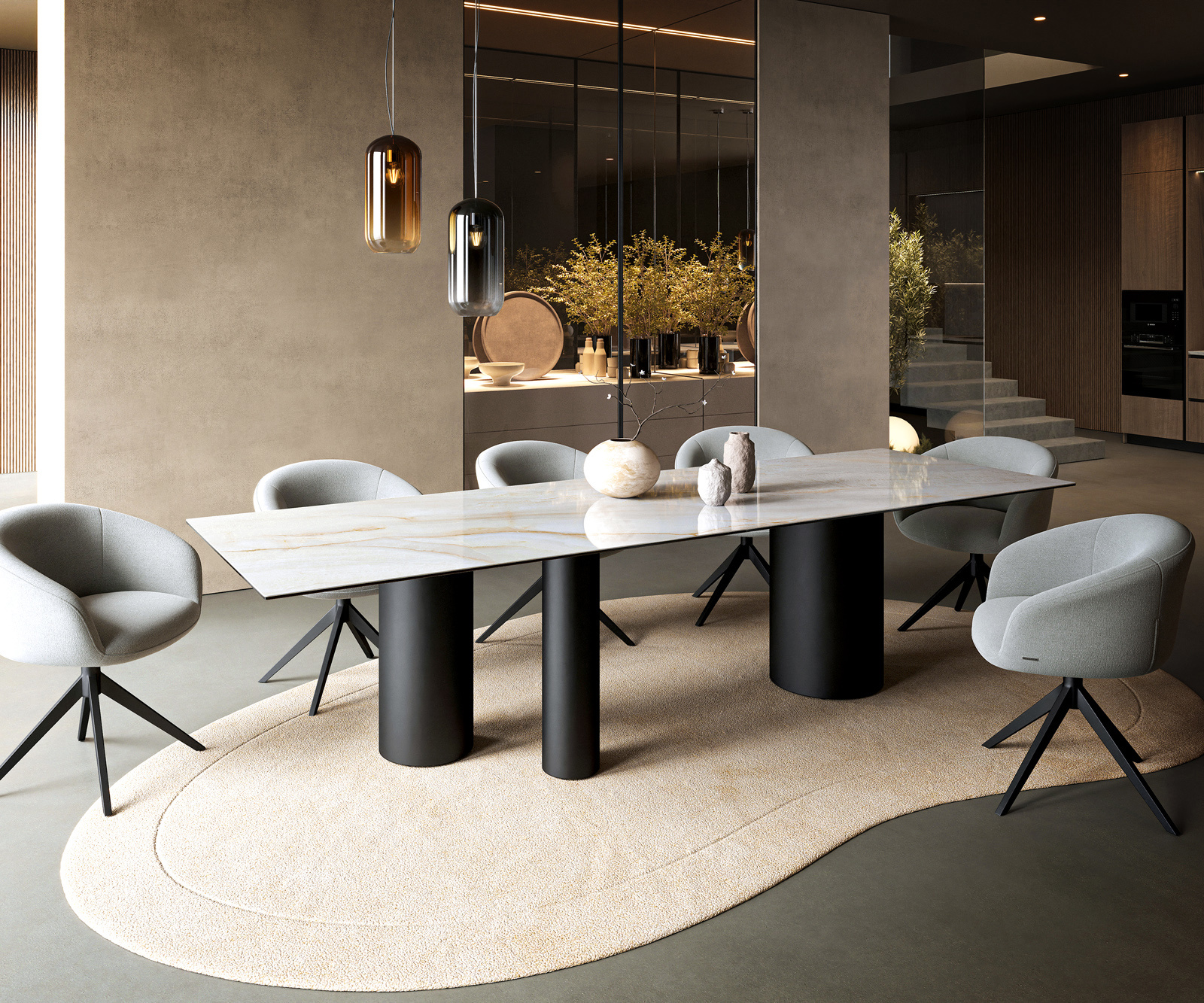 Étkezőasztal Edge 300x100 cm kerámia onyx pearl Troa fém fekete - Image 7