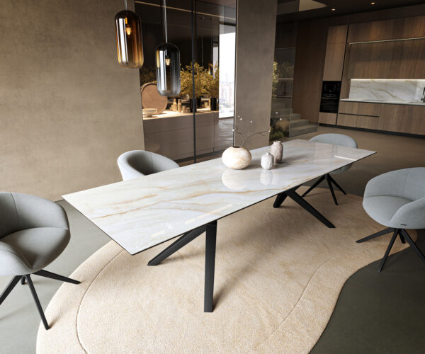 Étkezőasztal Edge 300x100 cm kerámia onyx pearl Zenthara szögletes fém fekete