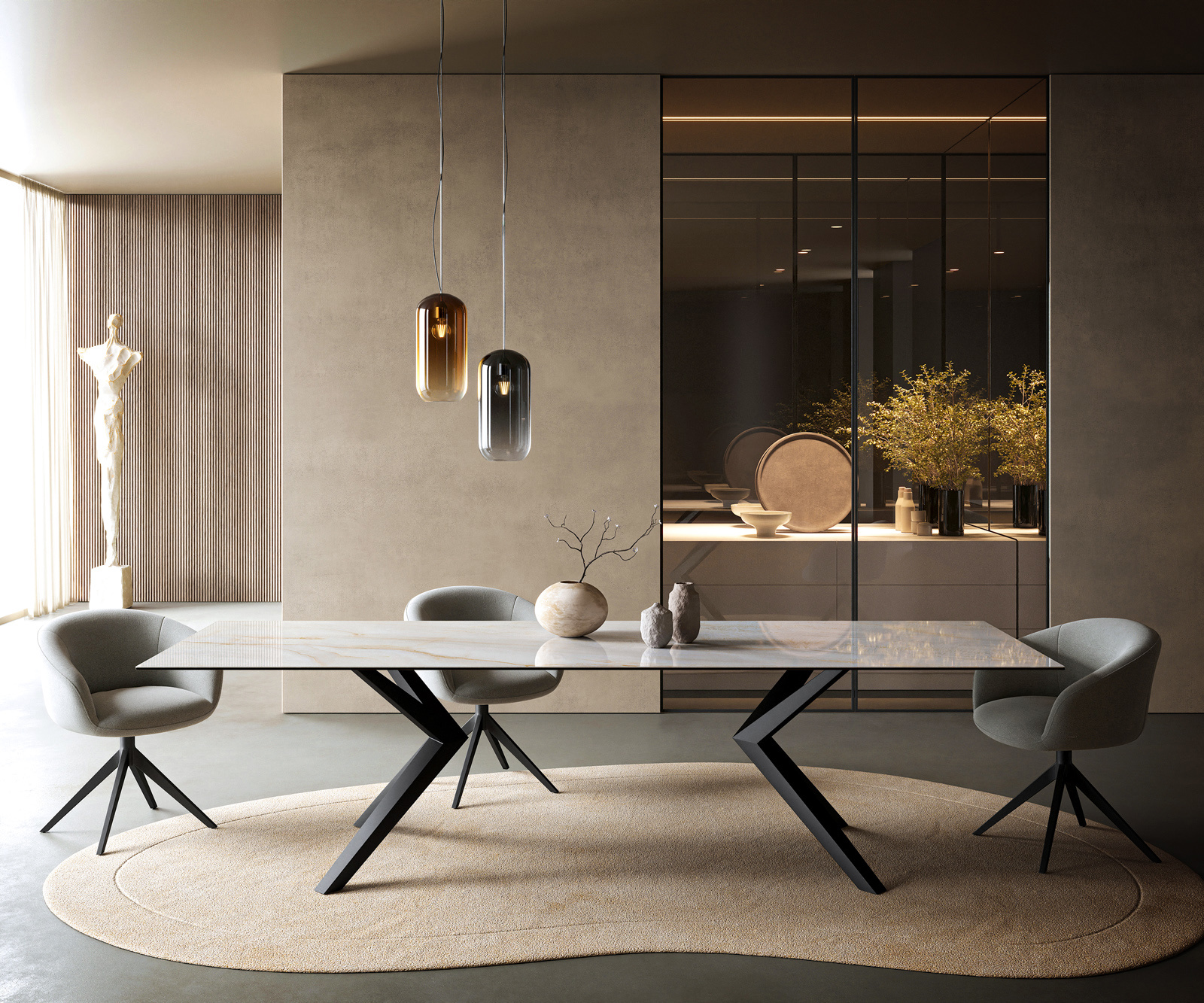 Étkezőasztal Edge 300x100 cm kerámia onyx pearl Zenthara szögletes fém fekete - Image 2