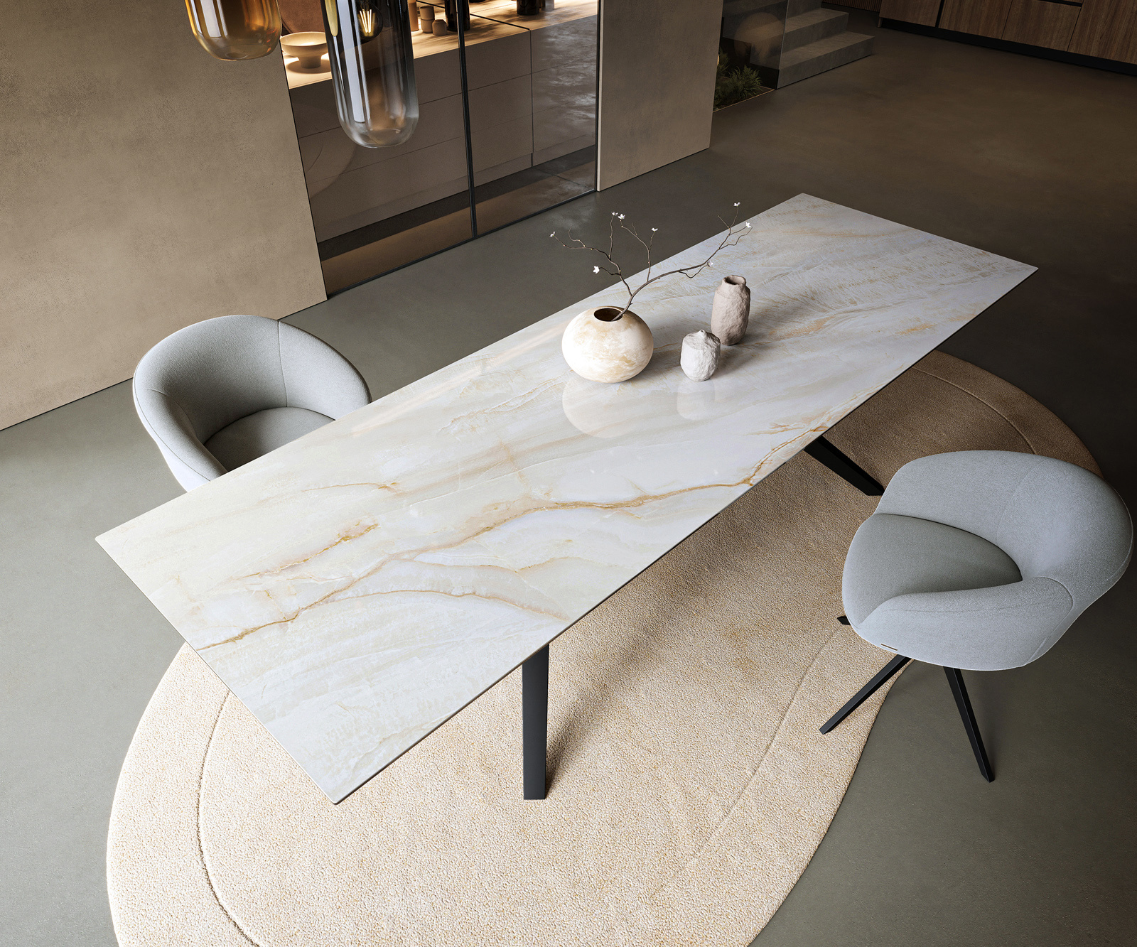 Étkezőasztal Edge 300x100 cm kerámia onyx pearl Zenthara szögletes fém fekete - Image 4