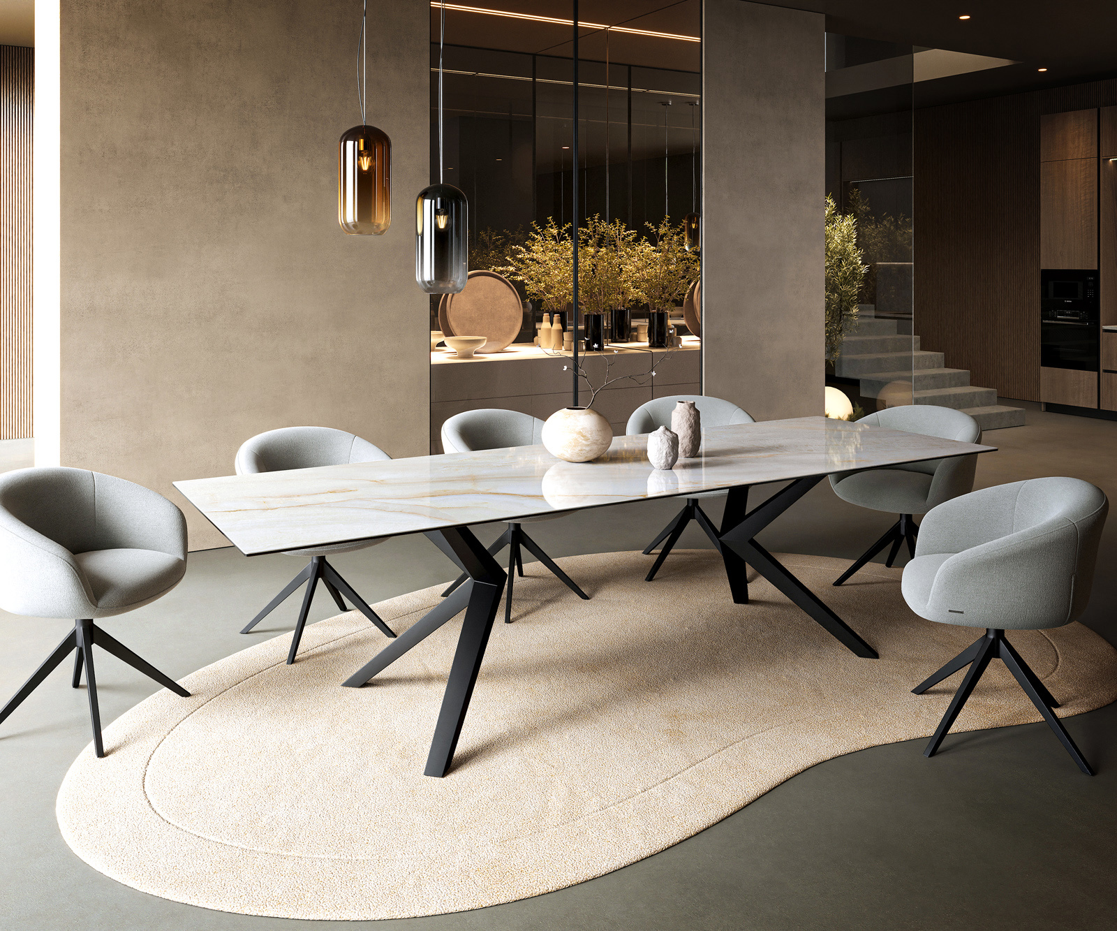 Étkezőasztal Edge 300x100 cm kerámia onyx pearl Zenthara szögletes fém fekete - Image 7