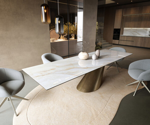 Étkezőasztal Edge 300x100 cm kerámia onyx pearl kúpos metál arany