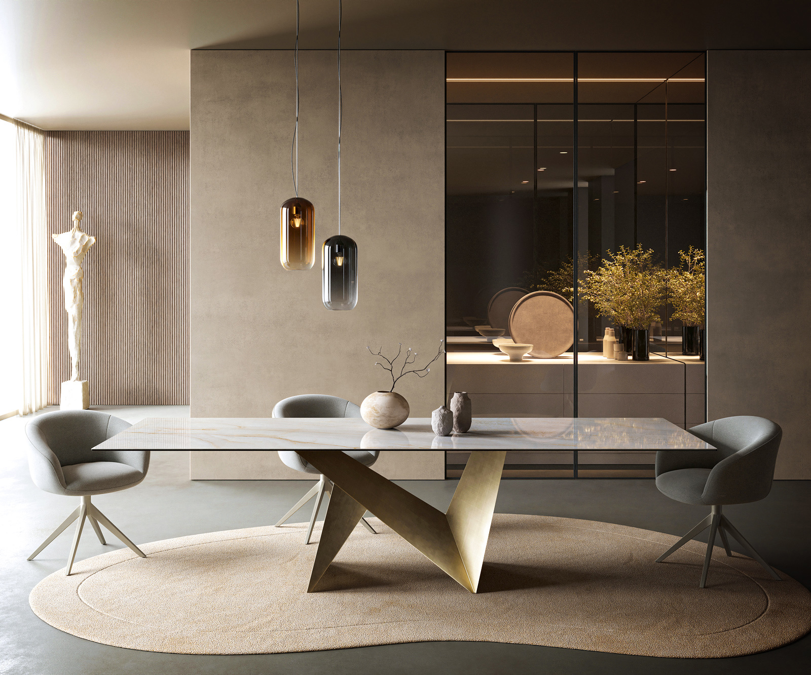 Étkezőasztal Edge 300x100 cm kerámia Onyx Pearl Origami metál arany - Image 2