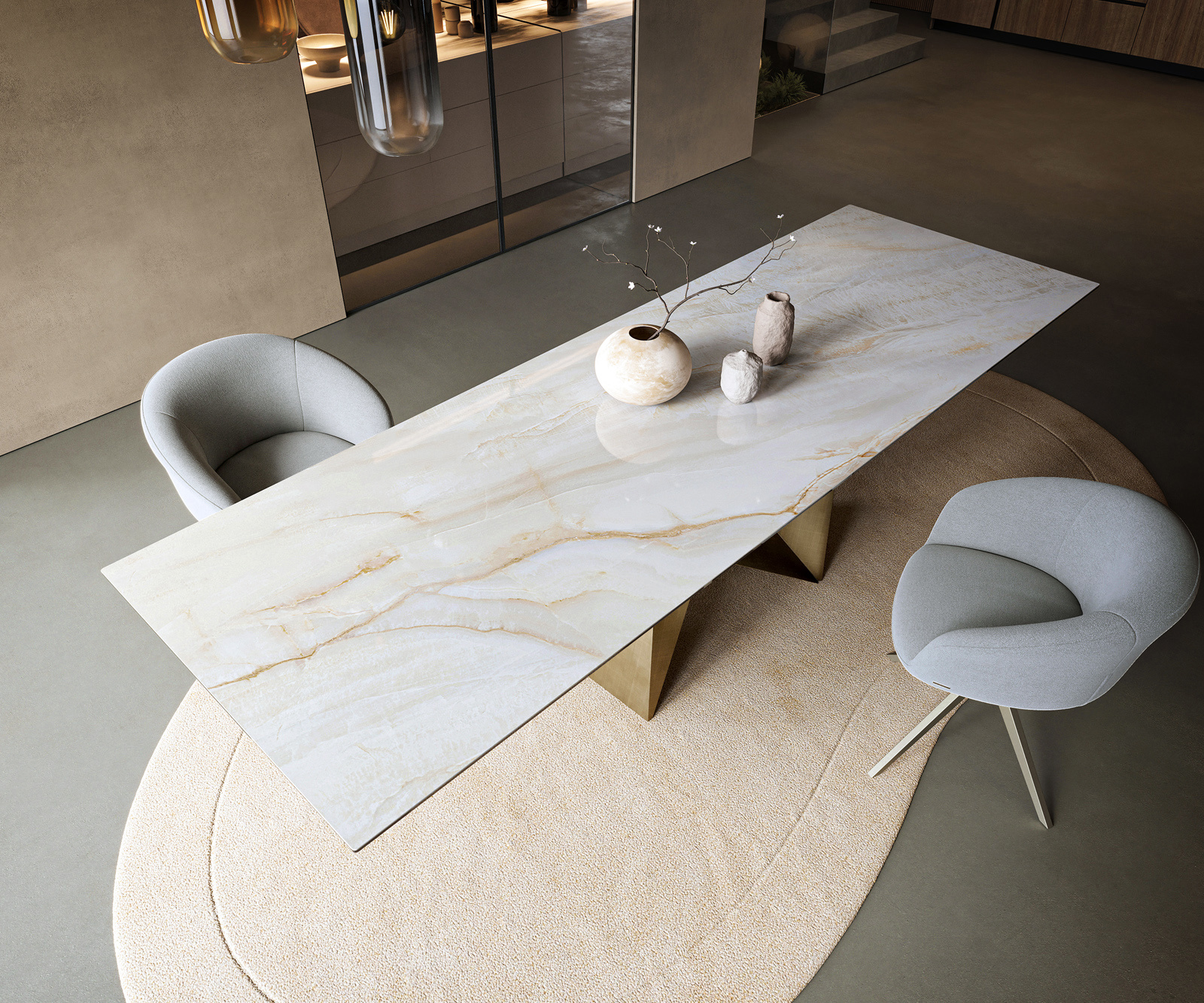 Étkezőasztal Edge 300x100 cm kerámia Onyx Pearl Origami metál arany - Image 4