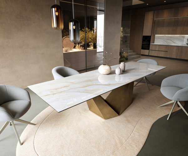 Étkezőasztal Edge 300x100 cm kerámia onyx pearl prisma metál arany