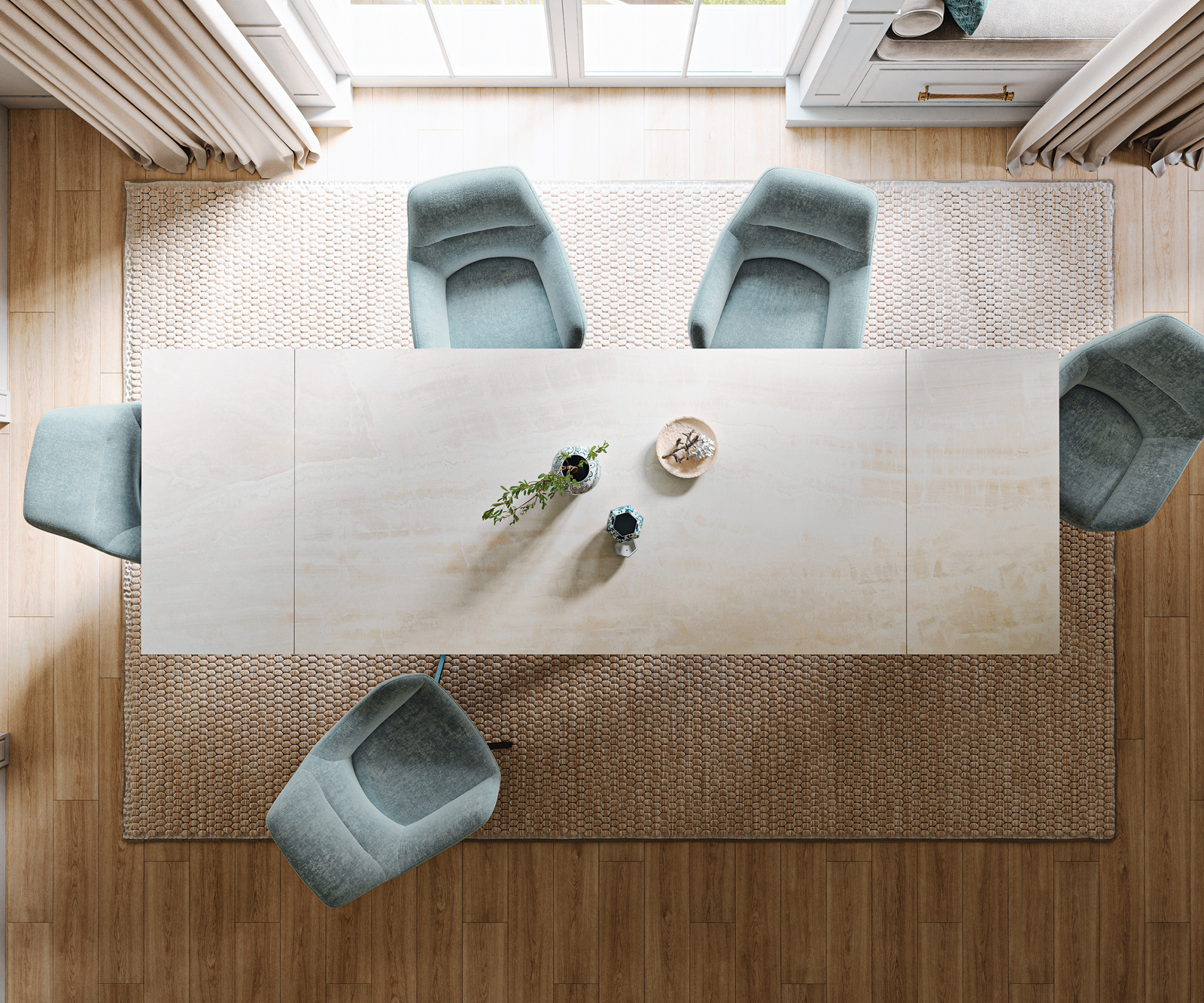 Étkezőasztal Edge 200-300x100 cm kerámia onyx pezsgő kereszt láb téglalap rozsdamentes acél grafit kihúzható - Image 6