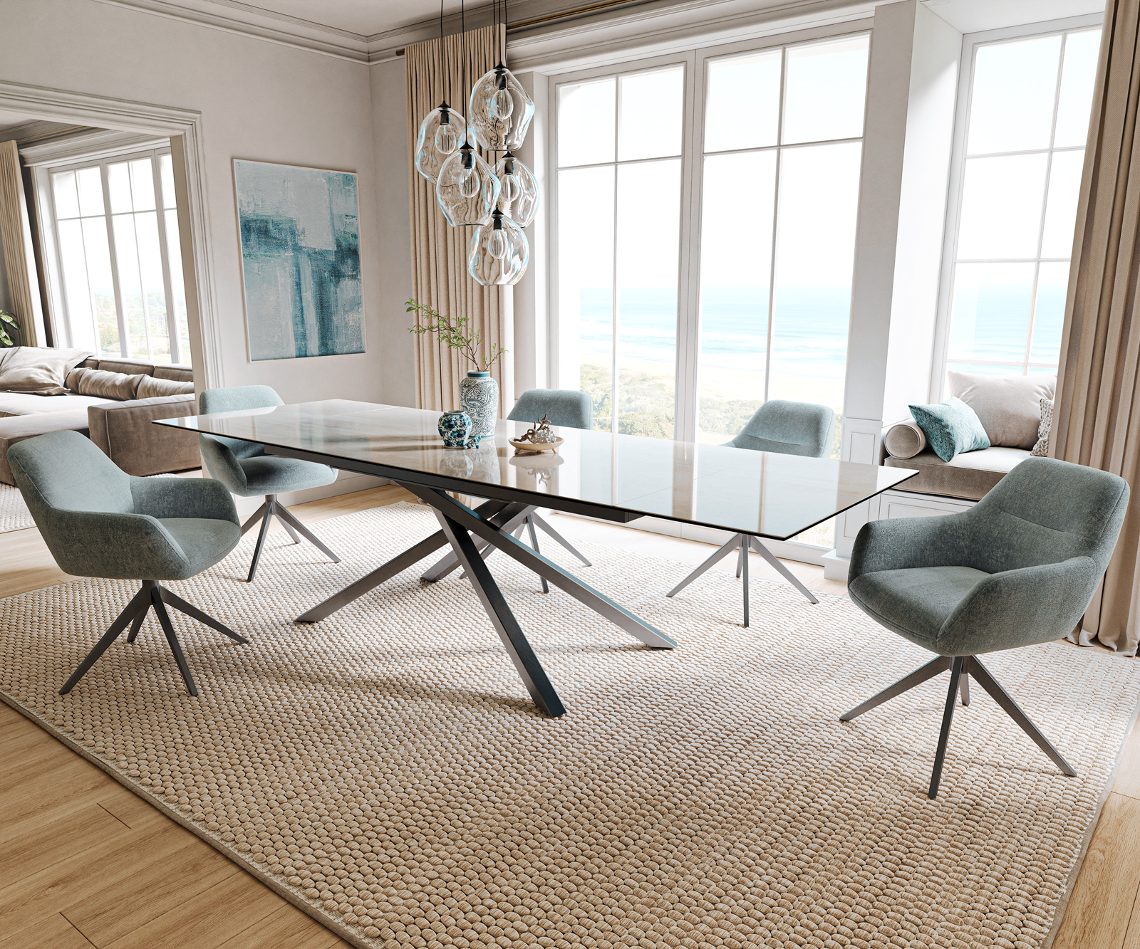 Étkezőasztal Edge 200-300x100 cm kerámia onyx pezsgő kereszt láb téglalap rozsdamentes acél grafit kihúzható - Image 7