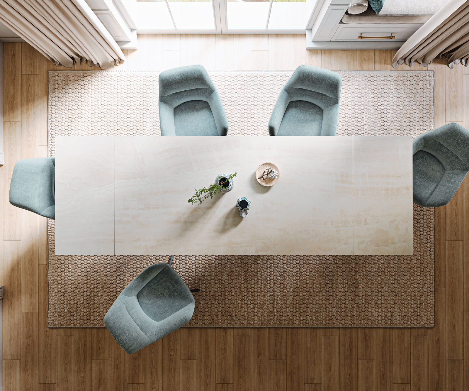 Étkezőasztal Edge 200-300x100 cm kerámia onyx pezsgő W alakú fém fekete kihúzható - Image 6