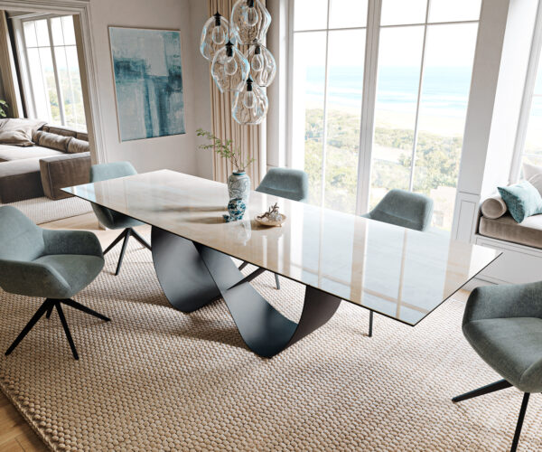 Étkezőasztal Edge 200-300x100 cm kerámia onyx pezsgő infinity fém fekete kihúzható