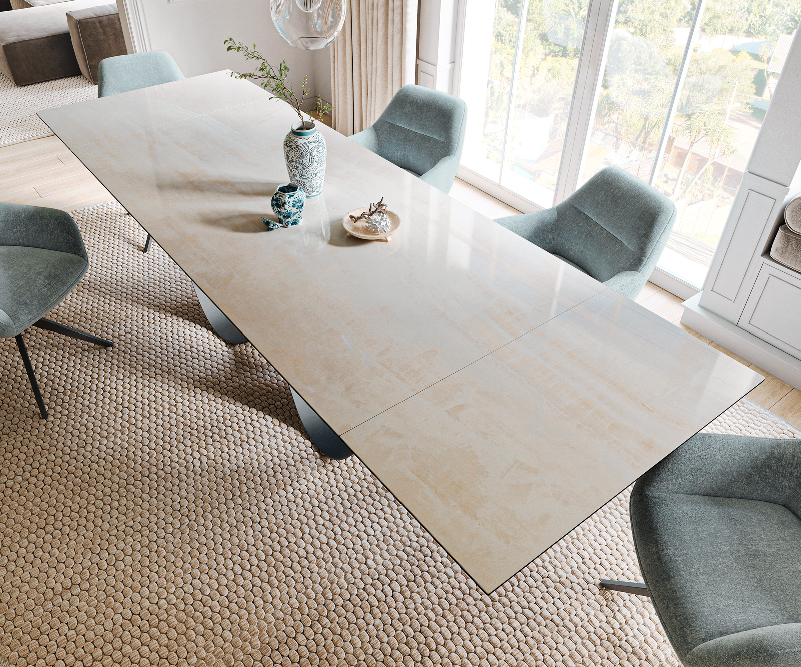 Étkezőasztal Edge 200-300x100 cm kerámia onyx pezsgő infinity fém fekete kihúzható - Image 4