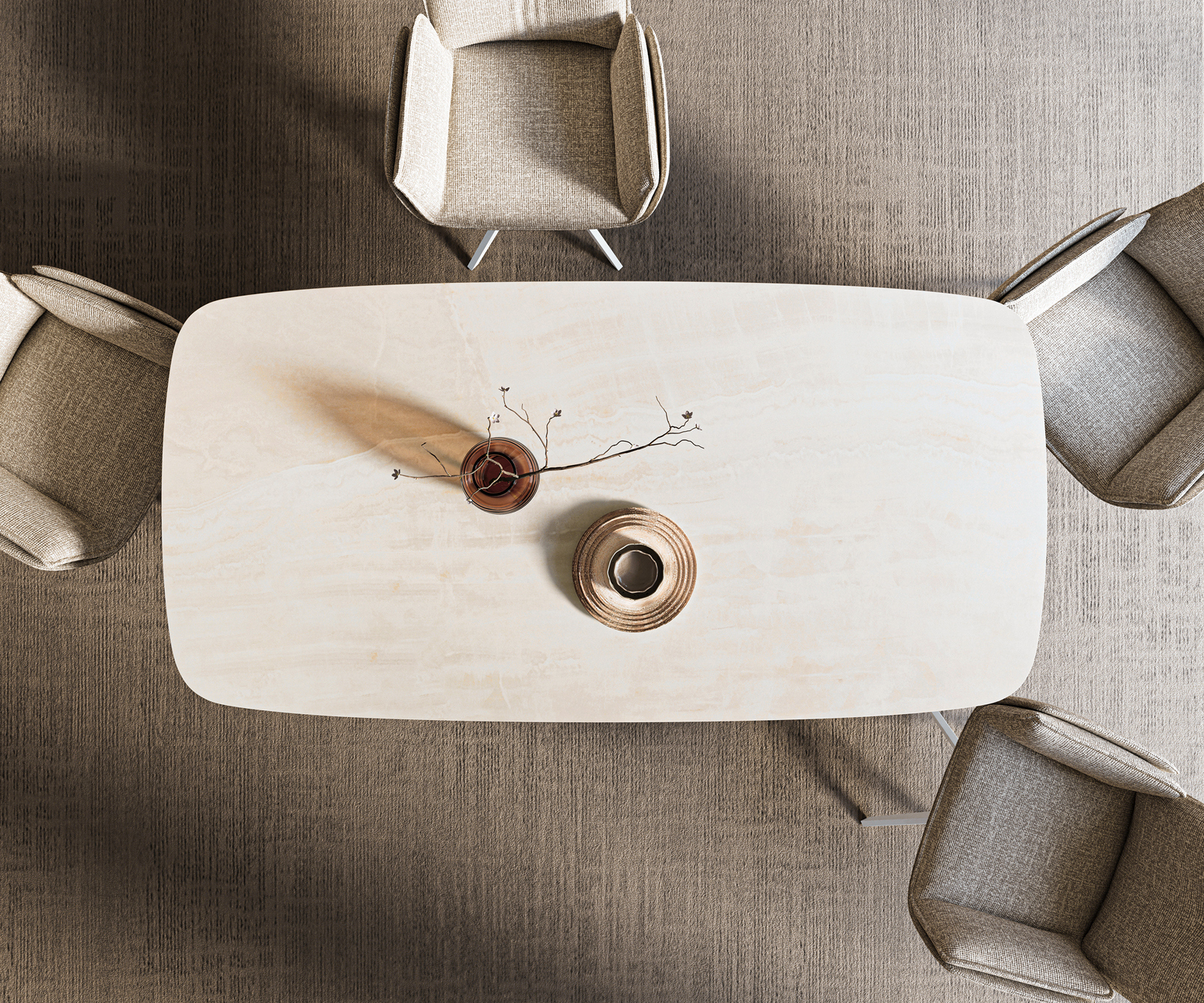 Étkezőasztal Edge hajóformájú 200x100 cm kerámia onyx pezsgő metál ferde fehér - Image 6