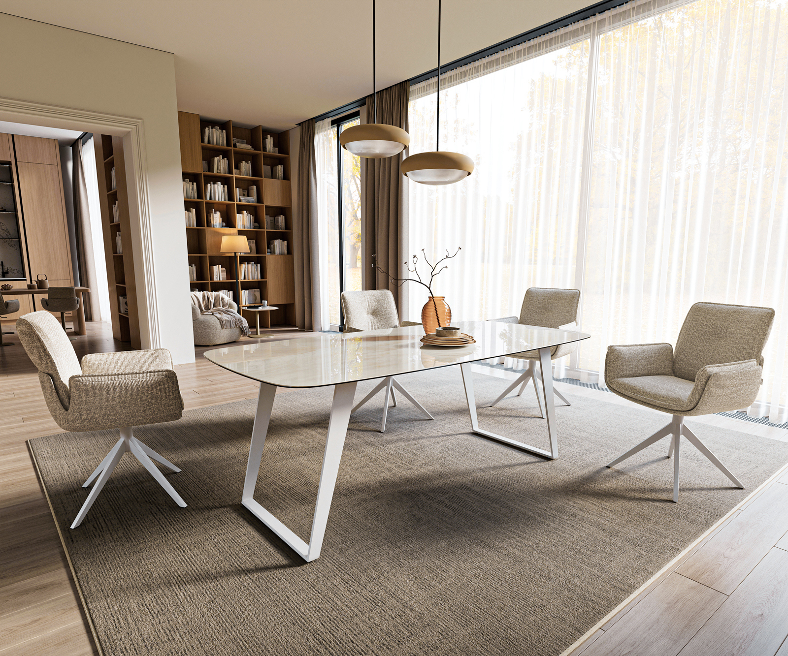 Étkezőasztal Edge hajóformájú 200x100 cm kerámia onyx pezsgő metál ferde fehér - Image 7