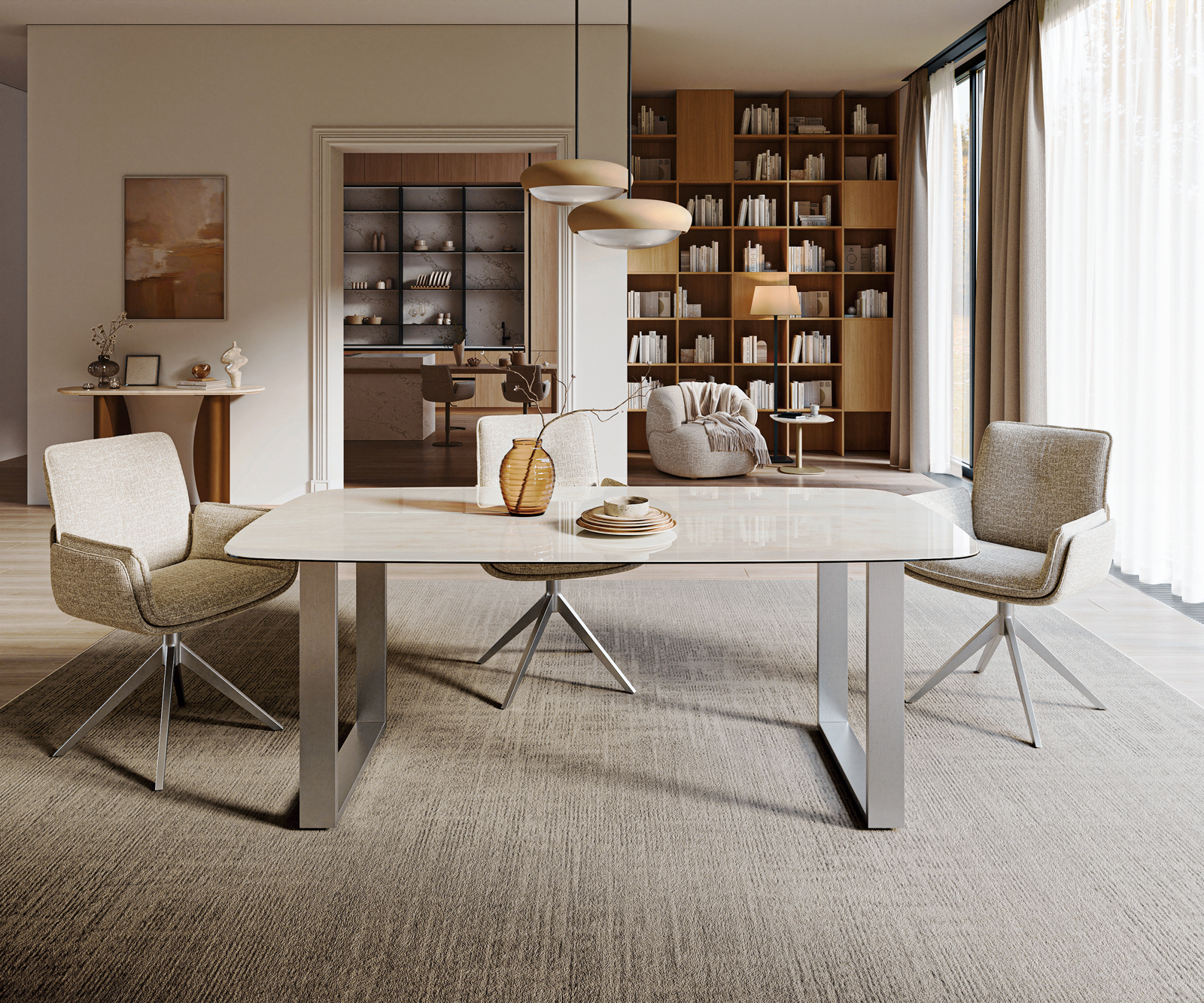 Étkezőasztal Edge hajóformájú 200x100 cm kerámia onyx pezsgő rozsdamentes acél széles - Image 2